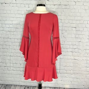 ✨White House Black Market-Drama Flare Bell Sleeve Embroidered Ruffle Dress 🩷